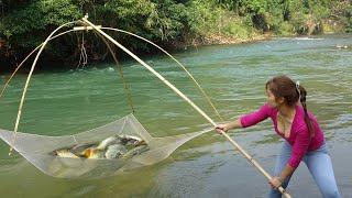 How to Bait Fish in The River, Catch Fish With Fishing Nets | Traditional Net Fishing on the River