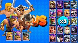 LOS 3 BÁRBAROS vs TODAS LAS CARTAS TERRESTRES X3 | Clash Royale