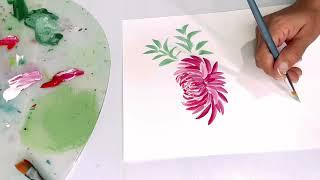 How to paint Chrysanthemum flower l round brush technique to paint flowers l Varsha fine art