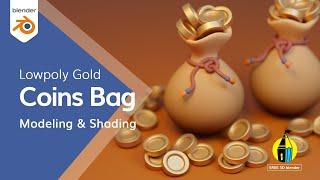 Blender 3d Gold coin bag