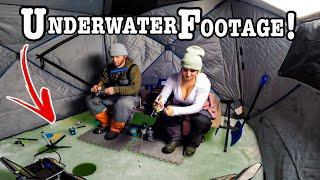 Ice fishing BELOW 0 TEMPERATURES in CLEAR WATER!!! (Underwater CAMERA!!)