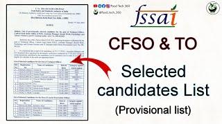 FSSAI CFSO & TO - Provisional list of selected candidates (Additional list)