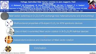 Prof. Christian Binek : Voltage controlled Néel vector rotation in zero magnetic field