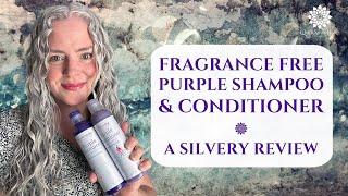 The BTW Co. Fragrance Free Purple Shampoo & Conditioner Review On Wavy Silver Hair | Joli Campbell