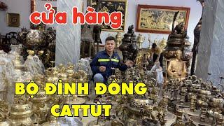 cửa hàng của XƯỞNG ĐÚC ĐỒNG NGỌC QUYÊN với những BỘ ĐỈNH ĐỒNG NGŨ SỰ GIA TIÊN ĐỒNG CATTUT