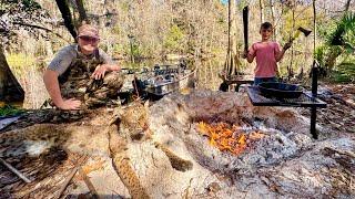 No Tent  Camping in Freezing Temps, A Huge Bobcat and Some Amazing Camp fire Food! (Catch & Cook)