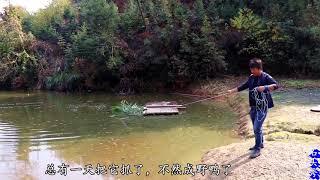 農村小伙山塘餵魚，和一隻鴨子乾起來了，這鴨子聰明 【石头秀】