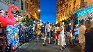 Walking Nice, France at Sunset/Night - Beach Promenade & Restaurant-lined Streets