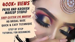 How to do Easy Glitter Eye Makeup with HD Bridal base | MAKEUP TUTORIA BEGINNERS| @pkmakeupstudio