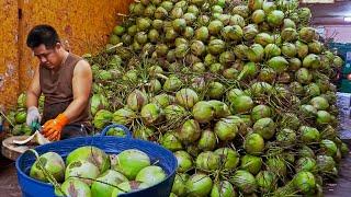 驚人的！椰子切割技巧, 椰子加工廠/Coconut Cutting Master and  Fresh Coconut Water Making