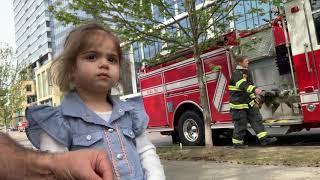 Liana Explore Fire Truck and meet firefighter for the first time