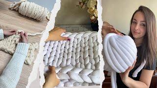 Плед из Pinterest связанный руками, сравнение пряжи YarnArt Marshmallow и толстой плюшевой 