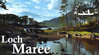 Solo, wilderness canoe camp on a Loch island in the Scottish Highlands [Loch Maree]