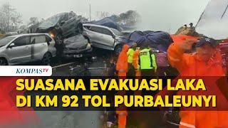 Suasana Evakuasi Kecelakaan Beruntun di KM 92 Tol Purbaleunyi, Belasan Kendaraan Ringsek