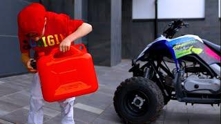 Boy Filling Up Gas Tank of Off-Road Vehicle