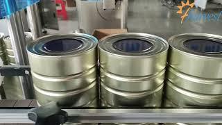 Automatic milk powder metal container sealing machine, auto servo bottom lid seaming machine