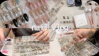 Nail Vlog | 10월이달의아트 준비하는 네일샵브이로그 (발라젤 차트판 만들기, 파츠 보관함 새로 사서 정리, 네일재료 언박싱, 가을 할로윈 아트 만들기)