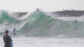 PRO Surfers and Skimboarders charge INSANE shorebreak at Wedge !!! Spring 2021