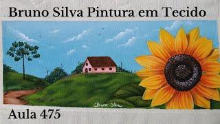 Girassol, Casinha e Araucaria Pintura em Tecido Aula 475 Bruno Silva, Pintura em toalha de lavabo