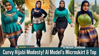 Curvy Hijabi Redefines Modesty!  AI Model's Microskirt & Top Lookbook- Plus Size Pakistani Fashion