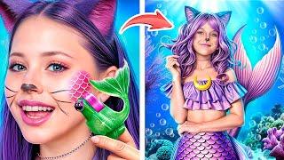 Extreme Makeover from Nerd to Popular Catnap and Miss Circle! How to Become a Mermaid!