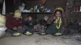 Eating delicious long noodles in happy mood by village || Nepali village life