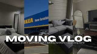 MOVING VLOG: apartment tour, amazon finds,  building furniture, shopping + more!