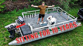 DIRT CHEAP Abandoned Pontoon! Can I get it Running?