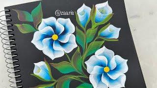 🩵 Easy Blue One stroke floral painting with ACRYLIC paints 🩵