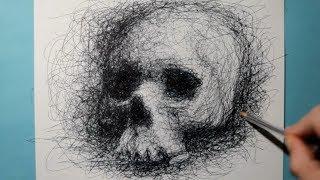 How to Draw a Realistic Skull / Ballpoint Pen Drawing / Fun Scribble Art Style