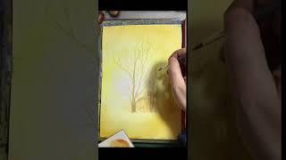 Create a glowing autumn forest in gouache