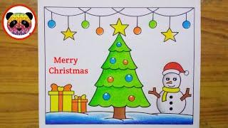 Merry Christmas Drawing / Christmas Drawing Easy Steps / Christmas Tree Drawing /Christmas Painting