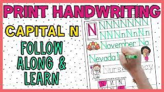 Uppercase N Print Handwriting Practice | Guided Teaching Tutorial