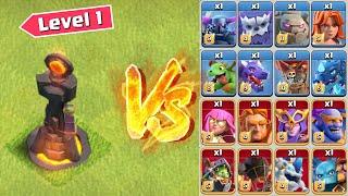 *Level 1* Inferno Tower vs All Max Troops - Clash of Clans