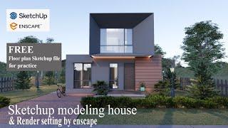 Sketchup 3D house modeling and render setting exterior by enscape