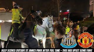 Police RIOT HORSES FORCED to separate Newcastle United and Manchester United fans !!!!!!