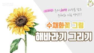 수채화 꽃 그림 강좌 _ 해바라기 그리기 _ 스케치 부터 채색 과정을 담은 그림 영상 _ sunflower _ 물고기아트아뜰리에