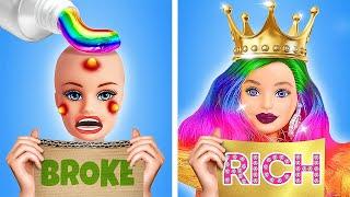 RICH vs BROKE Doll Crafts! Cool Doll Makeover by TeenVee