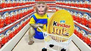 DOKI MONKEY goes Shopping $1,000,000 Golden Kinder Joy Egg at Supermarket!