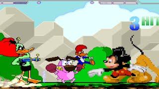 Team Mickey with Pluto and Courage the Cowardly Dog VS Team Daffy Duck Dodgers and Woody Woodpecker