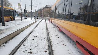 Riding with tram line 4, from Mühlburger Tor to Europäische Schule [with beautiful Snow]