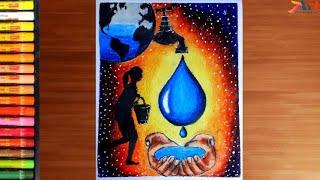 How to draw Water conservation || World Water Day easy oil pastel drawing for beginners ||Save water