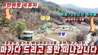 337호 국유림 8만여평 접해있고 앞으로계곡물흐르고 아궁이 비닐하우스 창고 복층농막 텃밭 마카다 드리고 몸만갑니다.