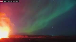 Nov 22, 2024:  Volcanic Eruption  and Aurora Borealis Over Iceland