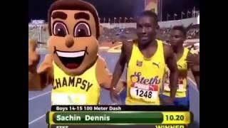 WOW 15 YEAR OLD Sachin Dennis at the Jamaica Boys and girls Champs runs 10.20 (+2.0)