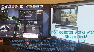 Linux Multi Monitor Laptop with USB-C Display Port MST Multi Stream Technology Adapter 5 screens