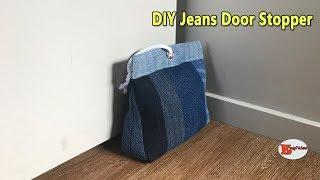 DIY JEANS DOOR STOPPER | RECYCLE OLD JEANS | PATCHWORK | JEANS FABRIC SCRAPS IDEAS | SEWING TUTORIAL