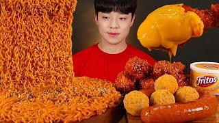  불닭볶음면 킬바사소세지 뿌링치즈볼 황금올리브 양념치킨 먹방 FIRE NOODLES KIELBASA SAUSAGE CHICKEN LEG ASMR MUKBANG