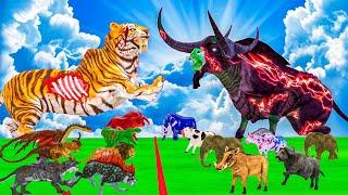 10 Mammoth Elephant Zombie Cow vs 10 Big Zombie Bull 10 Giant Lion Tiger Attack Cow Saved By Mammoth