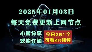 2025-01-03科学上网免费节点分享，251个，v2ray/clash/singbox免费上网ss/vmess/vless节点，支持Windows电脑/安卓/iPhone小火箭/苹果MacOS